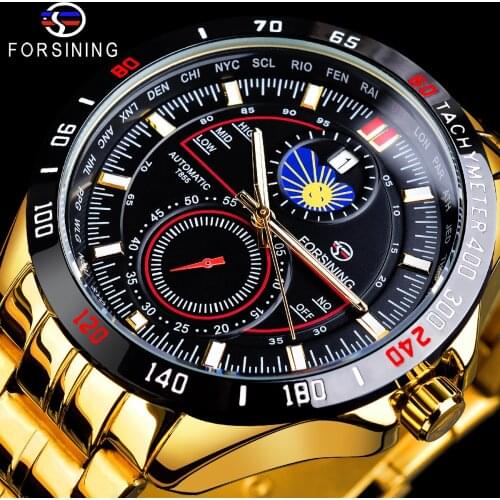 Forsining Men Luxury Automatic Wrist Watch Calendar Mens Mechanical Watches With Luminous Pointers Golden Relogio Masculino
