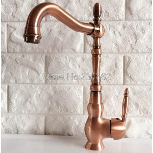 Red Copper Swivel Kitchen Sink Faucet Washbasin Faucets Single Lever Cold & Hot Water Mixer Bathroom Taps Deck Mounted lnf423