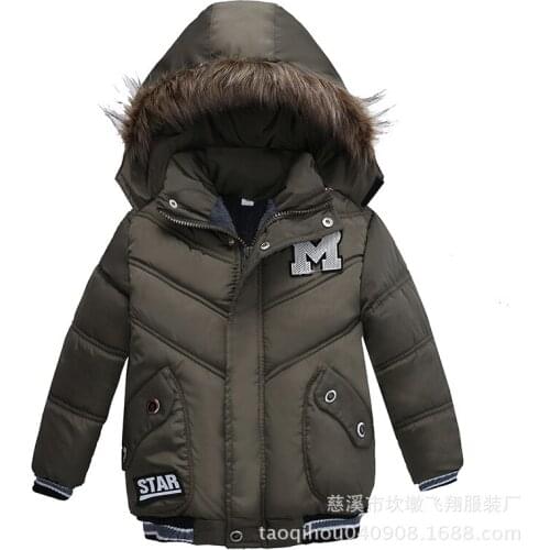 2021 New Winter Keeping Warm Boys Jacket Thick Fur collar Letter Hooded Windbreaker Outerwear For Kids Children Heavy Coats