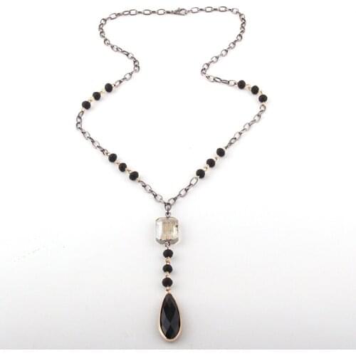 Fashion Bohemian Jewelry 6mm Glass Rosary Chain/Chain Crystal Link Crystal Drop Pendant Necklaces For Women Necklace