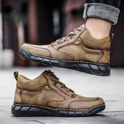 Men Boots Vintage Ankle Boots Male Outdoor Shoes Suede Leather Comfortable Shoe Men Boots Lace-up Hiking Shoes Plus Size 39-48