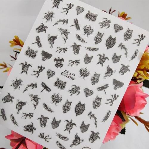 Geometry Animal Stickers for nails Design Owl Tortoise Nail Art Decoraciones Sliders Foil Self adhesive Manicure Accessories