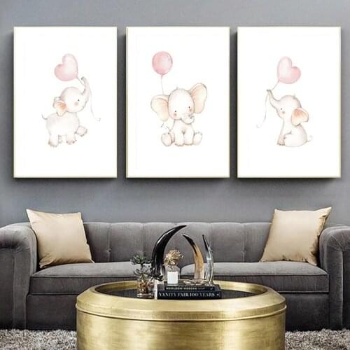 Nursery Wall Art Children Elephant Balloon Print Canvas Painting Nordic Kids Decoration Picture Baby Girl Bedroom Decor Cuadros