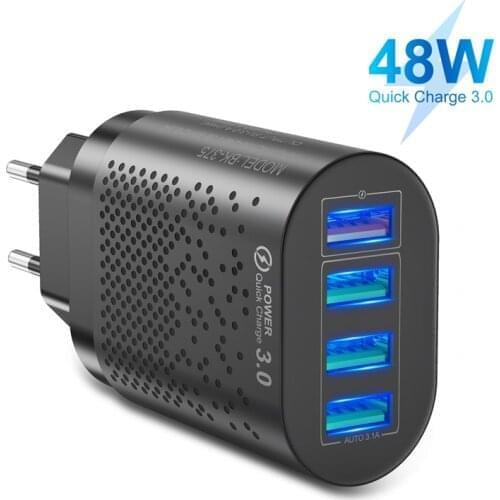 Lovebay 48W QC3.0 USB Wall Charger Quick Charge 4 Ports EU US Tablet Wall Mobile Phone Adapter for iPhone 11 XS Fast Charging