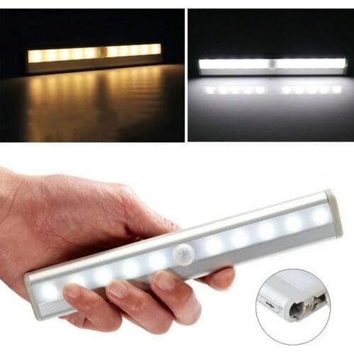 10LED Motion Sensor LED Night Light For Closet Cabinet Drawer Cupboard Kitchen Night Light Lamp Battery Power Light Bar