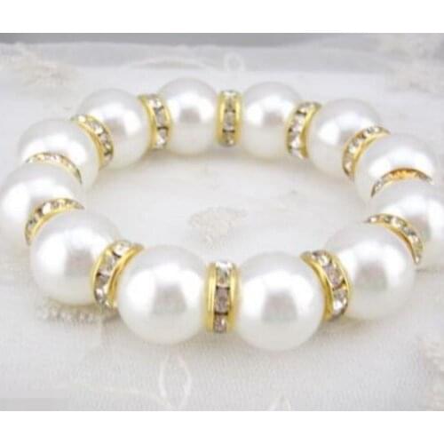New hot Fashion White shell Pearl Gold Crystal Rhinestone Bead Stretch Jewelry Bracelet