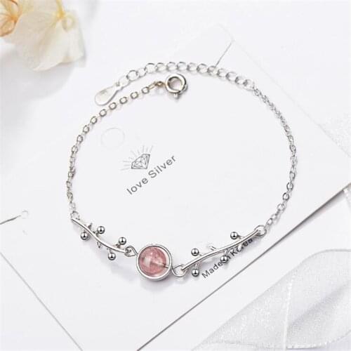 New Creative Transfer Beads Natural Strawberry Crystal 925 Sterling Silver Jewelry Branches Fresh Plant Women Bracelets SB169