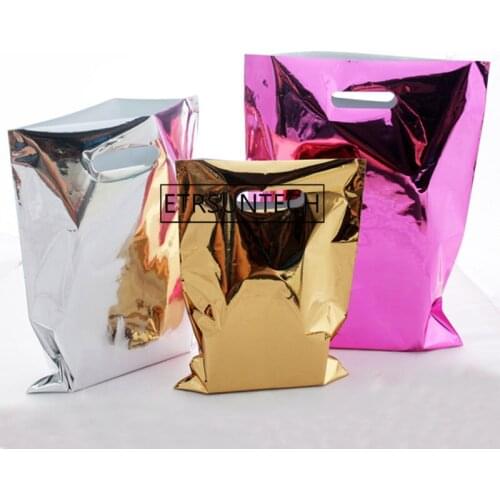 Plastic Glossy Gift Bag Shopping Mall Grocery Clothes Packaging Pouch Rose Gold Silver Foil Bags 500pcs/lot