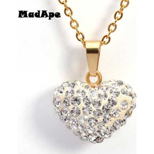 MadApe Heart Pendants & Necklace Gold Color Chain Stainless Steel With White Zircon Pendant Necklace For Women Fashion Jewelry