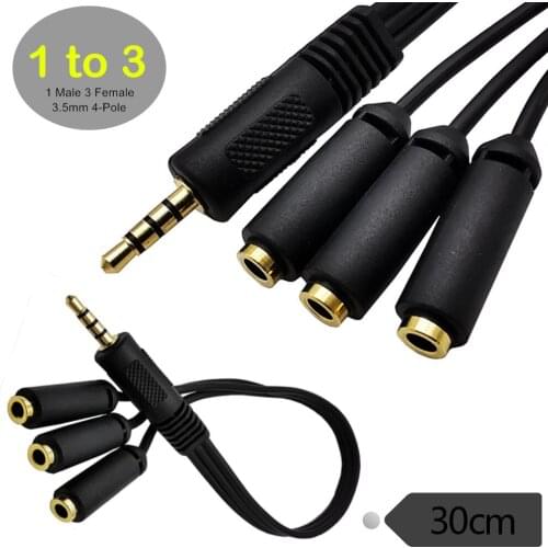 ERE 3.5mm (1/8") TRRS Stereo Plug Male to 3 x 1/8" 3.5mm Stereo Jack Female 1 Input 3 Output Stereo Audio AUX Splitter Cable
