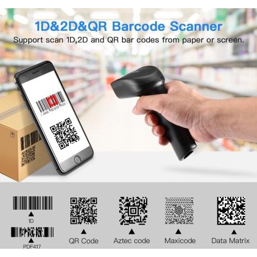 EY-006W 1D 2D QR Handheld Barcode Scanner with 2-in-1Connection 1200mAh Rechargeable Battery Prefix/Suffix Digits