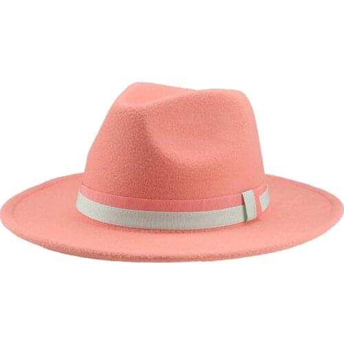 Fedora hat for women metal chain wool solid color women winter hats men jazz caps panama wide brim outdoor dress new Winter Hat