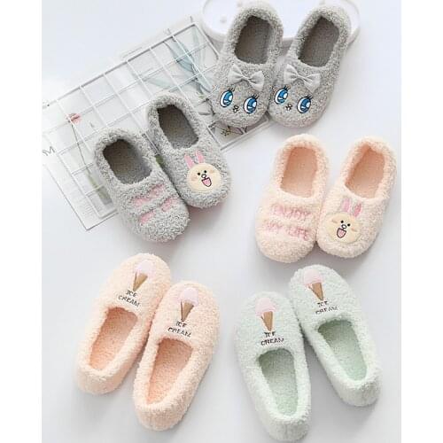 Glglgege Slippers New 2021 High Quality Cute Cartoon Animal Women Winter Warm Plush Home Fluffy Slides Cotton House Shoes