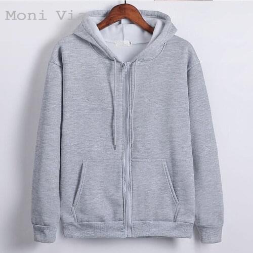 2021 New Mens Hoodie Plus Thick Pure Cotton Solid Color Spring And Autum Coat For Men Warm And Soft Zipper Casual Clothes