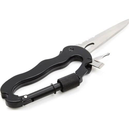 Outdoor multi-functional D-type mountaineering buckle folding knife key screwdriver bottle opener keychain multi tool survival