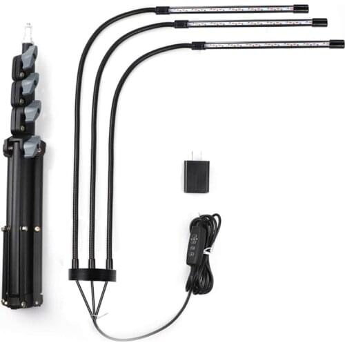 Plant Grow Light with Stand Adjustable 60W Tri-Head Floor Plant Light with Red Blue LED Bulbs for Small & Tall Plants