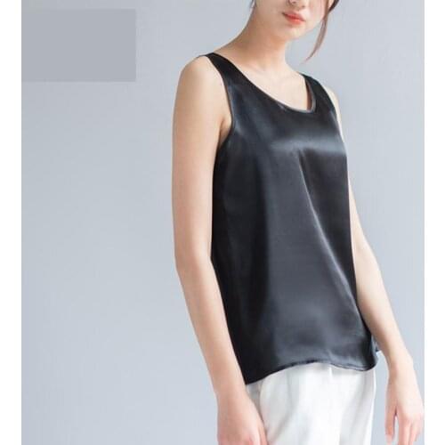 Female Summer Solid Plus Size 100% Silk Blouse Woman Hedging 100% Silk Loose Tops Women Straight 100% Silk Tees Lady Silk Tanks