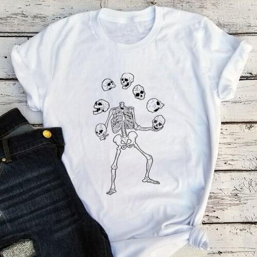 Halloweens Juggle Skulls Women Shirts Halloweens 2021 Streetwear Women Top Aesthetic Harajuku Shirt Print Ladies Tops Black