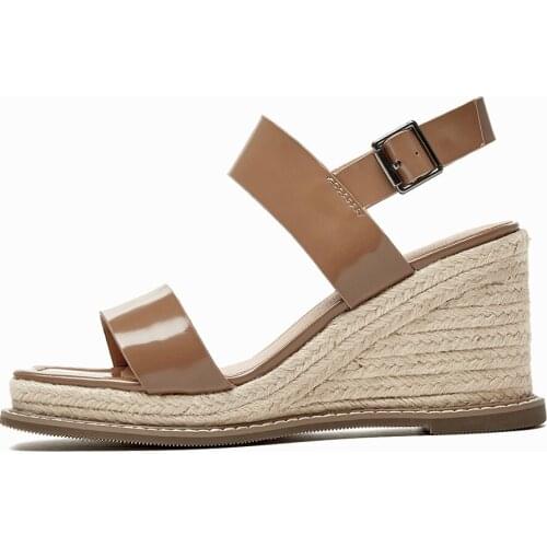 2021 Summer Women Sandals Genuine leather Wedge Leisure Comfortable Concise Retro Gladiator Buckle Strap Brown Black Women Shoes