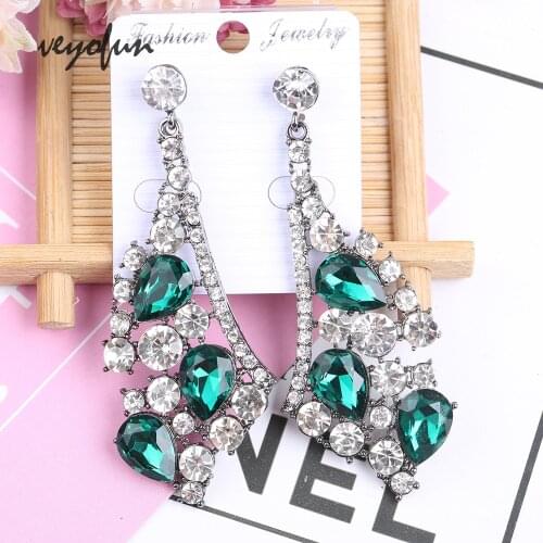 Veyofun Green Color Crystal Drop Earrings For Woman Ethnic Symmetric Rhinestone Dangle Earrings Jewelry