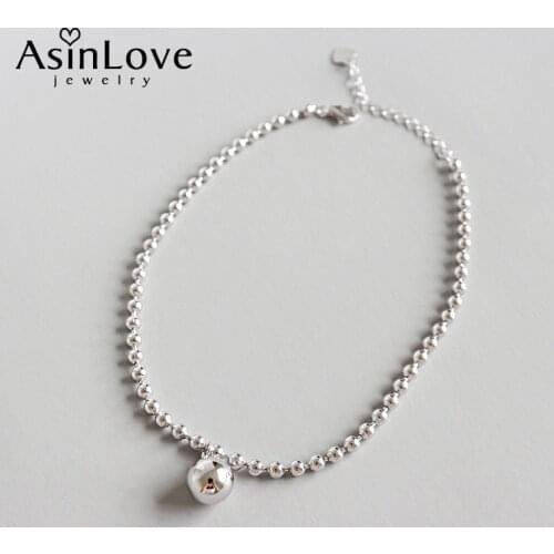 AsinLove Real 925 Sterling Silver Round Beads Anklet Minimalist All-match Temperament Charm Anklet Fine Jewelry for Women New