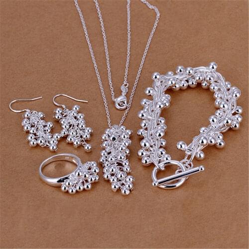 Silver 925 Jewelry Sets For Women 4PCS Earrings Necklaces Bracelet Ring Wedding Party Accessories Decorations