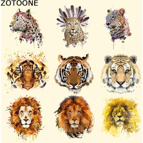 ZOTOONE Tiger Lion Iron on Transfer Animal Patches for Clothes Applique Heat Transfer Leopard Patch Washable Stripe Stickers DIY