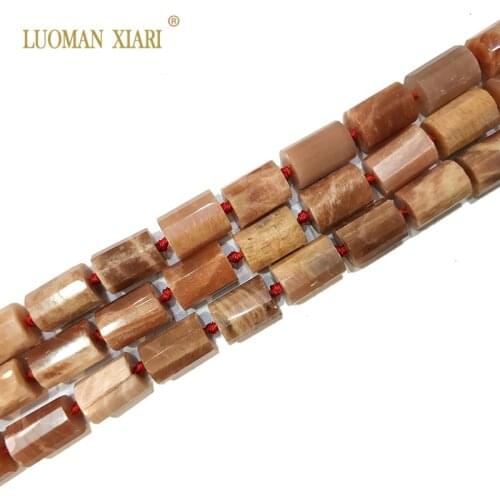 100% Natural Sunstone Cylindrical Shaped Facted Stone Beads For Jewelry Making DIY Bracelet, Necklace Size 11*16 mm Strand 15"