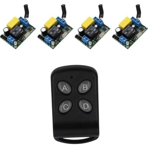 220V Wireless Remote Control Switch System RF 4 Receivers+1Transmitter Remote Control For LED Light Lamp High Quality