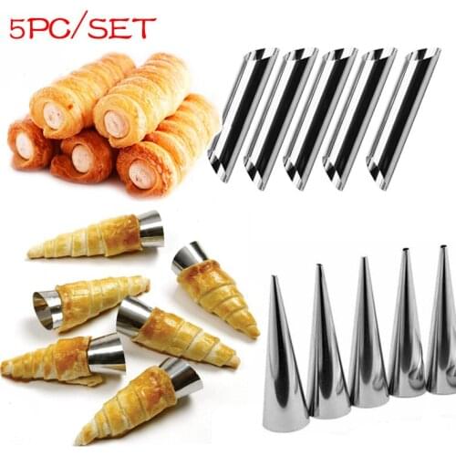 5pc/set Kitchen Stainless Steel Baking Cones Horn Pastry Roll Cake Mold Spiral Baked Croissants Tubes Cookie Dessert Too