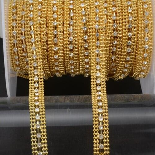 5yard/Lot Crystal Rhinestone Trim 0.8cm Width Sewing Gold Chain Diy Garment Bags Decorative Accessories Fancy Stone Free Ship