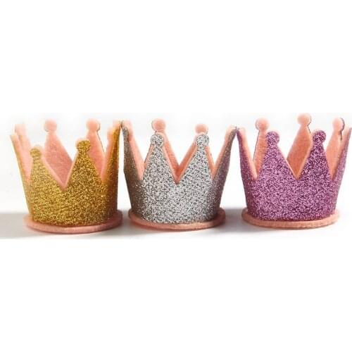 6Pcs 5cm Felt Crown Appliques For Wedding Decoration Glitter Crowns Patches For Headbands Headwear Artificial Flowers