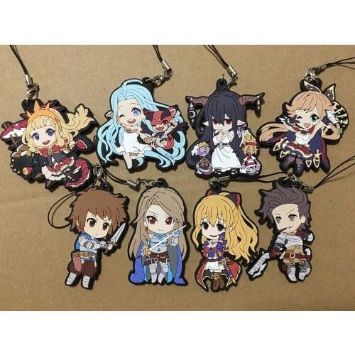 8pcs/lot Original Japanese anime figure Granblue Fantasy rubber Silicone sweet smell mobile phone charms keychain strap