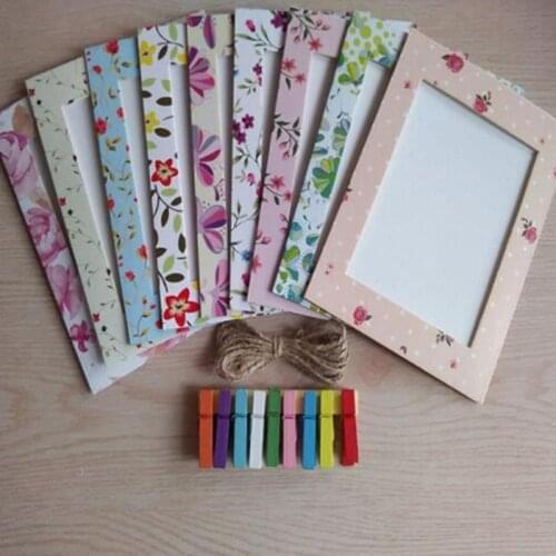 9Pcs 6inch Combination Paper Frame with Clips DIY Kraft Paper Picture Frame Hanging Wall Photos Album Home Decoration Craft