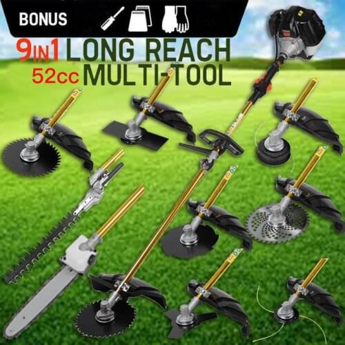 9 in 1 Heavy Duty Grass cutter with 52cc Engine Multifunction petrol cutter Petrol strimmer Tree Pruner