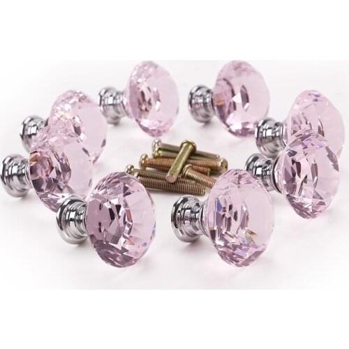 Promotion! 8 x Pink diamond bling decoration door furniture drawer handle knob 30x27mm