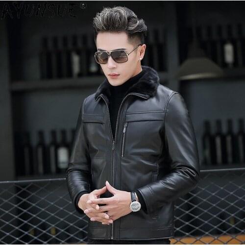 AYUNSUE 100% Genuine Sheepskin Leather Jacket Men Winter 2021 Real Mink Fur Coat Male Warm Thick Parkas Casaco Masculino Gxy274