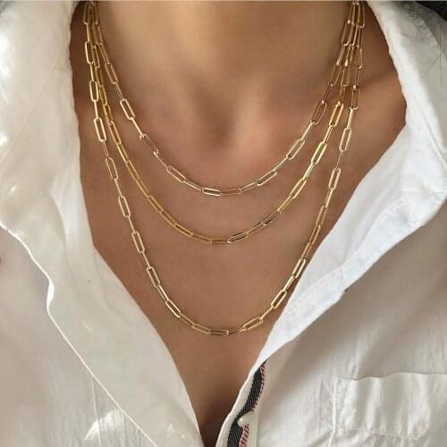 Punk 3 Layer Link Chain Gold Cuban Necklace Choker Women Men Statement Paperclip Jewelry Layered Chain Necklace