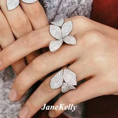 Janekelly designer leaf top accessories fashion unique bangle earring and ring sets AAA zircon micro pave hand bracelet