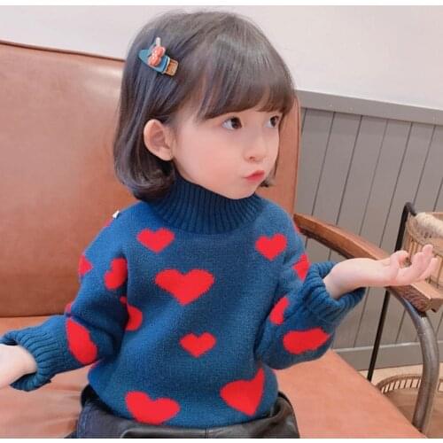 Blue Sweetheart Knitting Kids Sweaters Spring Winter Baby Boys Girls Warm Tops Bottoming Children Clothes High Quality