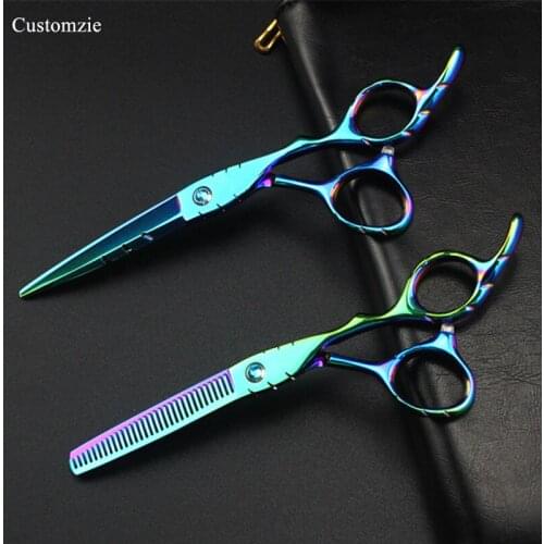 Customize logo Japan steel 6 '' green cut hair salon scissors cutting barber makas haircut thinning shears hairdressing scissors