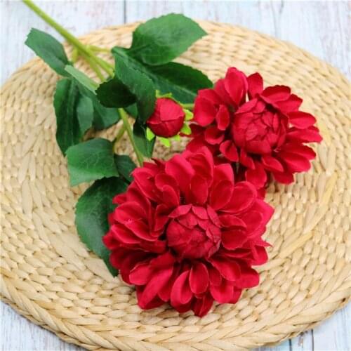 5 Pcs/Lot Simulation 3 heads dahlia Silk Flower wedding Decoration high-end living room home decoration Artificial flower Wreath