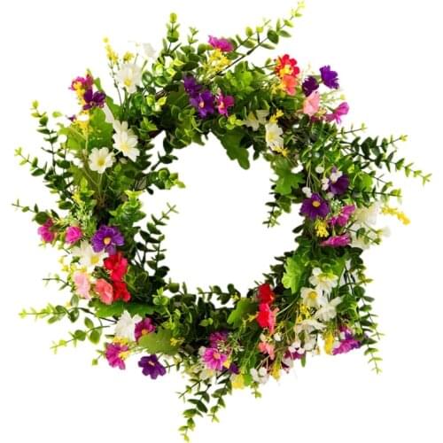 Artificial Daisy Flower Wreath Spring Summer Door Garland Front Door Window Wreath Wedding Hanging Ornament Home Decor