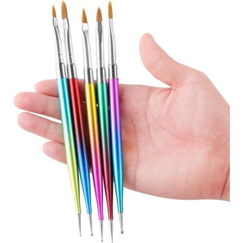 5Pcs/Set Nail Art Brush Manicure Gel Brush With Point Drill UV Carving Crystal Acrylic Gel Brush Set Gel Painting Pen Tools