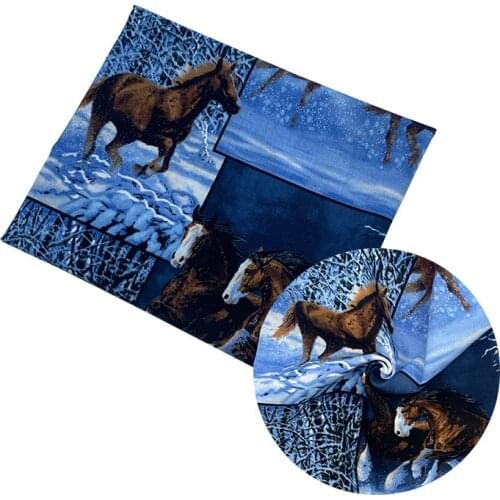 Beautiful Digital Printing 100% Cotton Fabric Blue Bottom Snow Horse Pattern Sewing Material Children Fabric Diy Shirt Clothing