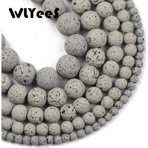 WLYeeS Natural Stone Rock grey Volcanic Rock Lava Hematite Round Bead For Jewelry Making DIY Bracelet Ear Studs 15'' 4 6 8 10 12
