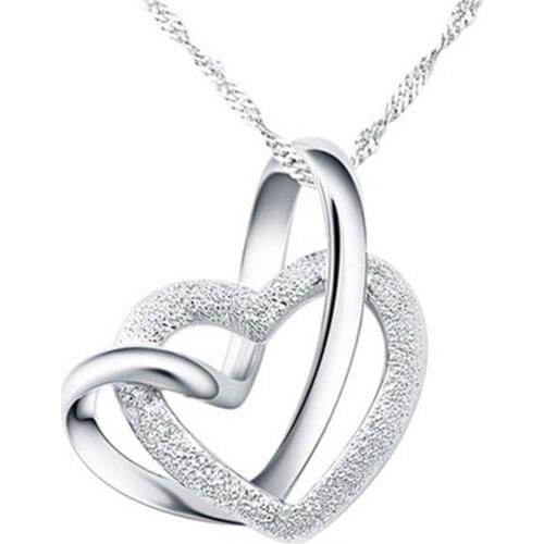 Hot Sale Trendy Stylish Silver Color Special Best Double Heart Pendant Necklace 1 Piece Popular