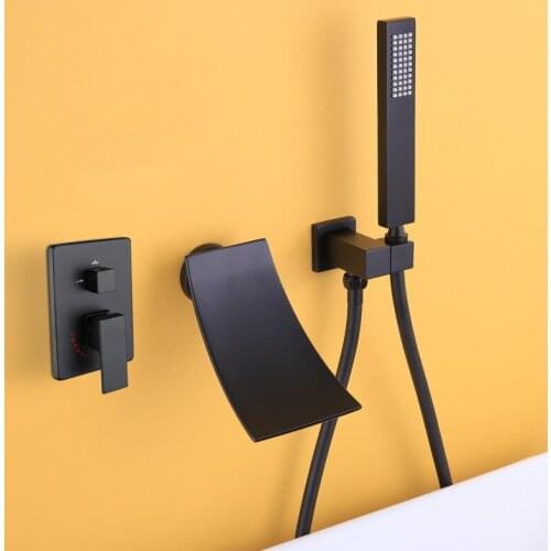 Matte Black Brass Bathroom Faucet 2 Functions Waterfall Bathtub Facuet Wall Mounting Cold and Hot Shower Faucet