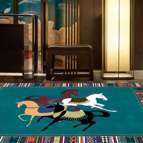 Fashion Ethnic Frame Decorative Rug Horse 3d Printing Rectangular Room Rug Black Green Orange Living Room Home Decoration Tatami