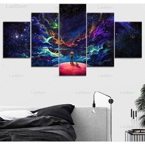 5 Piece Wall Art Posters Color Fantasy Starry Sky Canvas Paintings Home Decoration Living Room Night Scene Prints and Pictures